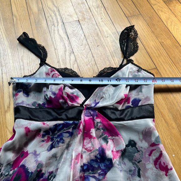 Karen Millen Babydoll Size 8 Black White Pink Silk Floral Lace Trim Sleeveless D - Picture 11 of 15
